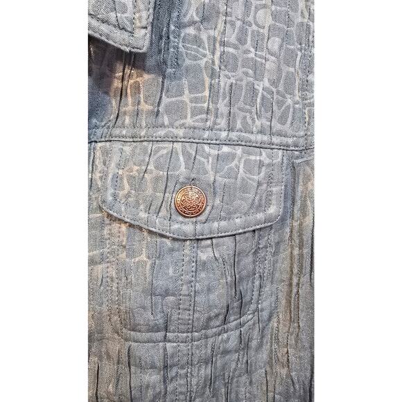 Appleseed's Women's Quilted Button Up Shiny Krinkle Blue Blazer Jacket Size 14 - Picture 4 of 8